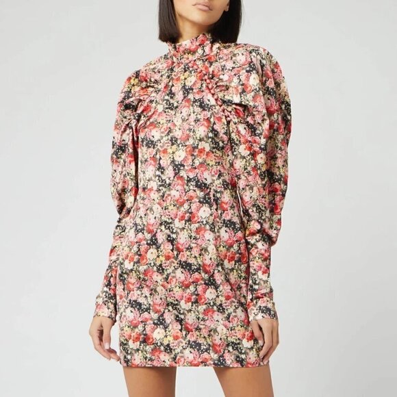 New Rotate Birger Christensen Kim Floral Whitecap Gray Mini Dress NWT Size 4 US - Picture 3 of 17